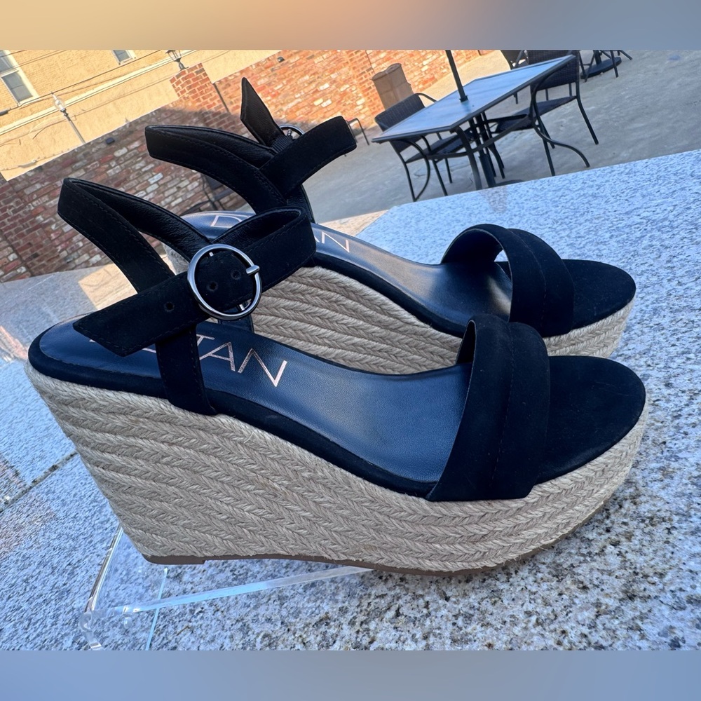 NWOT- Deltan Black Espadrille Wedge Sandals